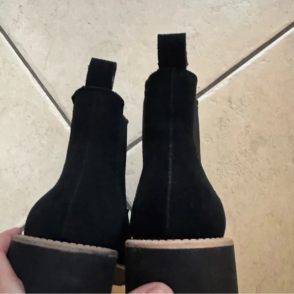 Waterproof Blondo Black Suede Ankle Booties with Tan Sole - Picture 7 of 12